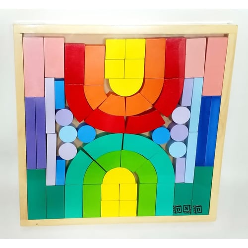 Balok Bangun Kayu Pelangi Rainbow Wooden Blocks Edu Toys