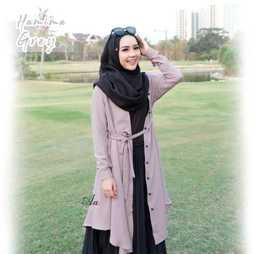 Tunik Hamima Grey Cantik atasan wanita polos limited premium original new produk