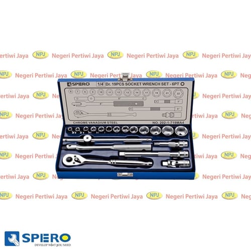 SPERO Socket Wrench Set 1/4 Inch 6PT 19 Pcs