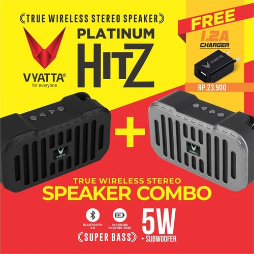 VYATTA Platinum Hitz TWS Speaker - Stereo, Bluetooth, USB/TF-MEGA BASS - Satin Silver