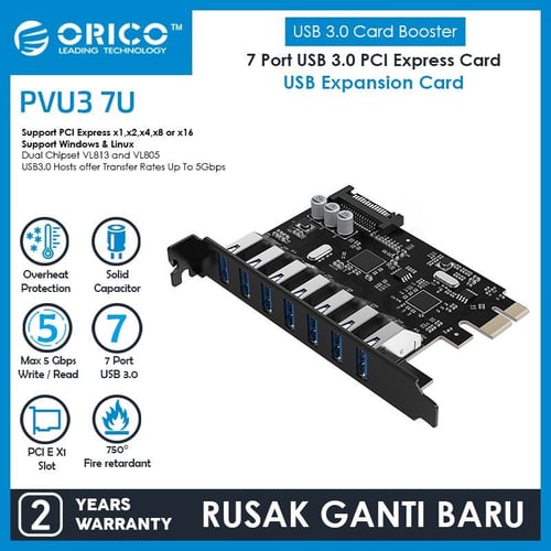 ORICO PVU3-7U-V1 7 Port USB3.0 PCI-E Expansion Card with Dual Chip