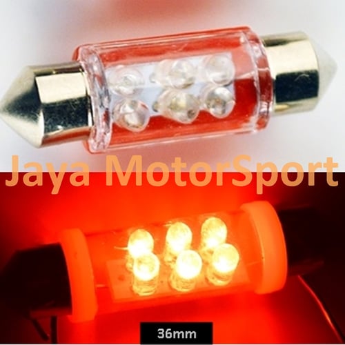 JMS - Lampu LED Mobil Kabin / Plafon / Festoon / Double Wedge COB Glass Lens 6 SMD 36mm - Red