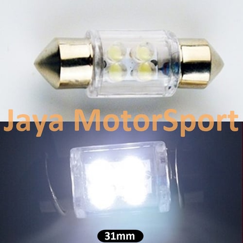 JMS - Lampu LED Mobil Kabin / Plafon / Festoon / Double Wedge COB Glass Lens 4 SMD 31mm - White