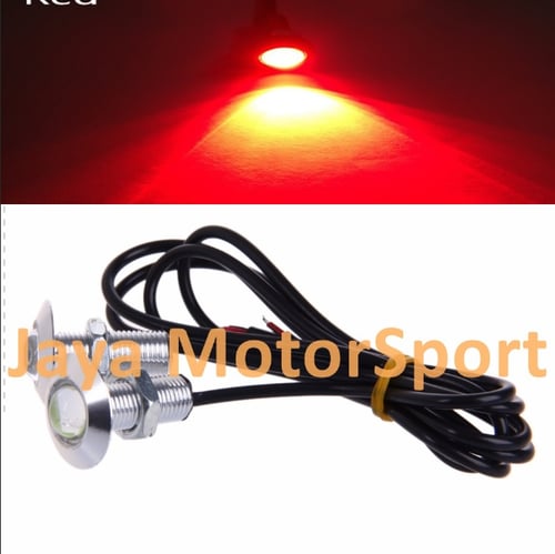 JMS - Lampu LED Mobil / Motor Mata Elang / Eagle Eye DRL Daytime Silver Housing 3W 23MM - Red - 2 Pcs per Set