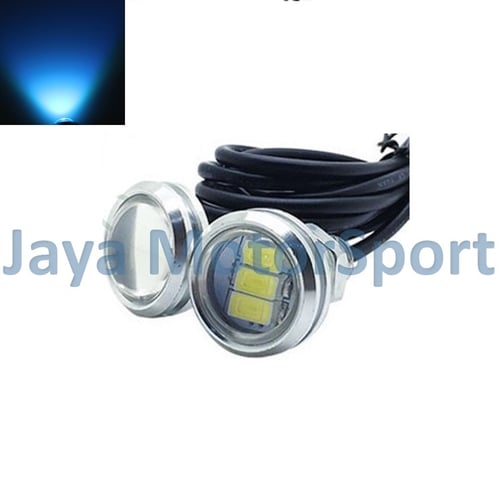 JMS - Lampu LED Motor / Mobil Eagle Eye / Mata Elang / DRL Daytime Silver Housing 3 SMD 23MM - Ice Blue - 2 Pcs per Set
