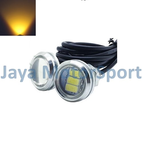 JMS - Lampu LED Motor / Mobil Eagle Eye / Mata Elang / DRL Daytime Silver Housing 3 SMD 23MM - Yellow - 2 Pcs per Set