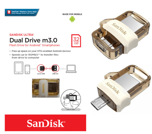 Sandisk FlashDisk OTG 32GB USB 3.0 - FD Dual Drive 32 GB SDDD2 - Gold