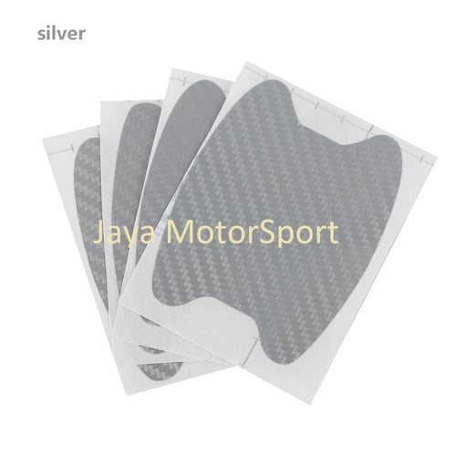 JMS - 4 Pcs Stiker Pelindung / Anti Gores Pintu Kendaraan / Door Wrist Handle Stickers Motif Carbon - Silver