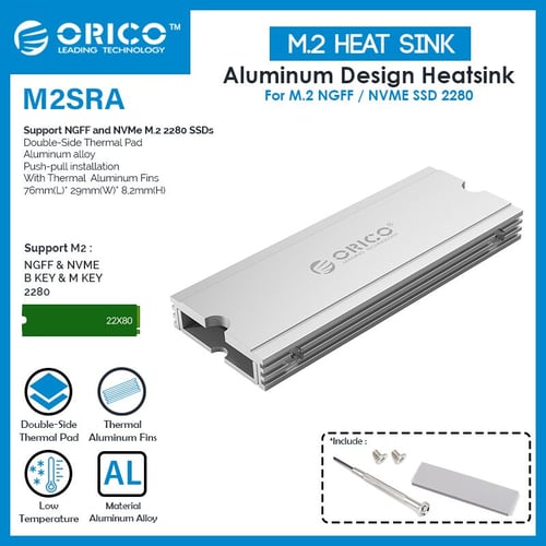 ORICO M.2 SSD NVME SATA HeatSink Aluminium Double Side Thermal - M2SRA - SILVER