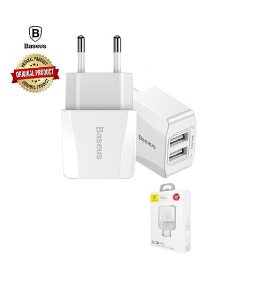 Baseus Dual USB Travel Wall Charger Adapter For Universal Phone - White