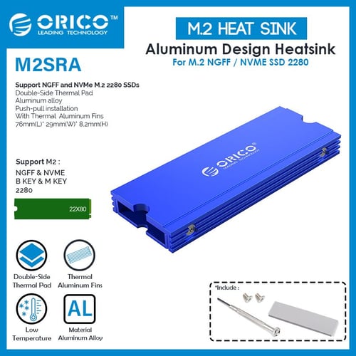 ORICO M.2 SSD NVME SATA HeatSink Aluminium Double Side Thermal - M2SRA - BLUE