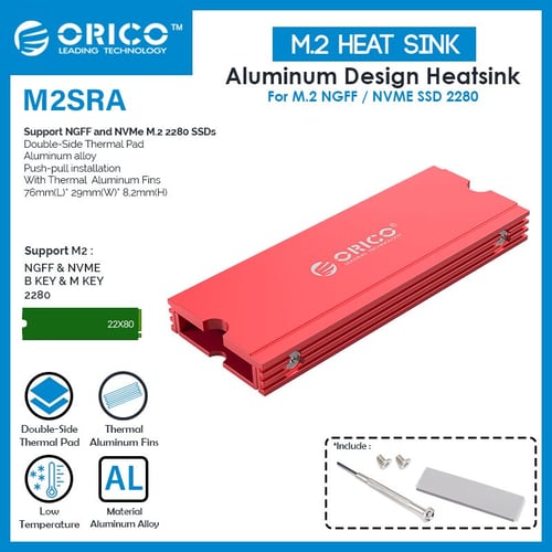 ORICO M.2 SSD NVME SATA HeatSink Aluminium Double Side Thermal - M2SRA - RED