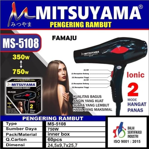 Hairdryer BESAR Hair Dryer Mitsuyama Pengering Rambut ms