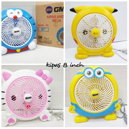 Kipas Angin Meja Portable Karakter Doraemon, Hello Kitty, Minion, Pikachu, Ukuran 8 Inch