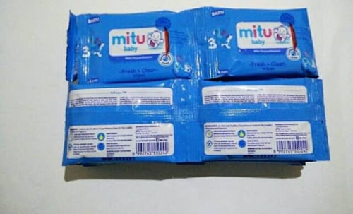 ISI 12 PC Tissue Mitu Baby Wipes - Mitu Basah 4 S - Tissue Baby Wipes 4 S BIRU & PINK