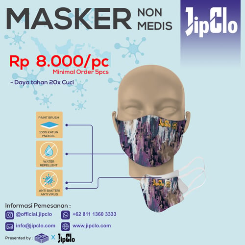 Masker Printing Paint Brush Ungu Anti Virus,Anti Bakteri,Water Repellent
