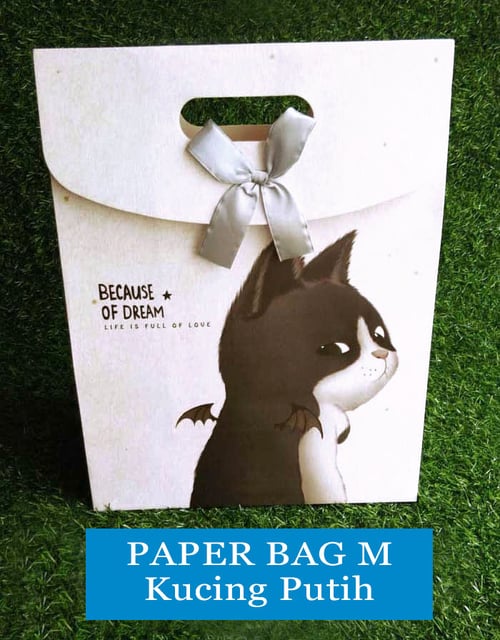 Paper Bag Motif / Tas Kertas Kado / Tas Ulang tahun - M CUTE SERIES-kucing putih