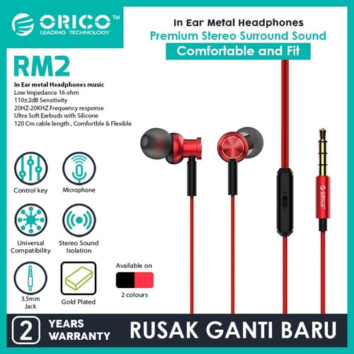 ORICO Earphone SOUNDPLUS In-ear Metal RM2 - merah