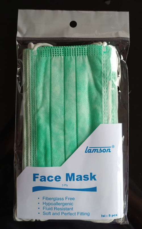 LAMSON FACE MASK Masker Kesehatan Karet 3ply (RETAIL pak 5 pcs)