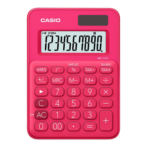 CASIO MS-7UC - Merah - Kalkulator Kantor - Seri Colorful - 10 digit
