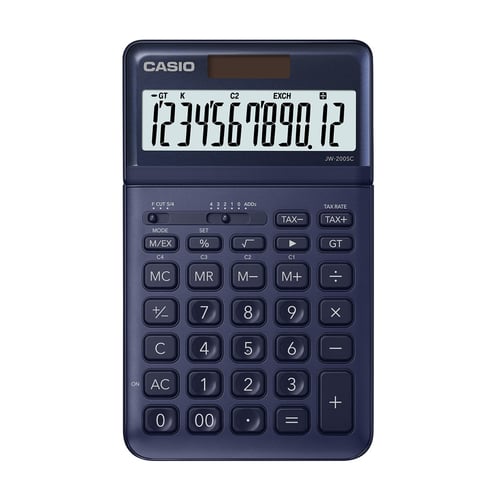 CASIO JW-200SC - Navy - Kalkulator Kantor - Seri Stylish - Metalic - 12 digit