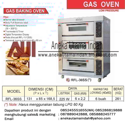 Jual Rfl 36ss Gas Baking Oven Oven Pemanggang Roti 3 Deck 6 Loyang Aneka Utama Indah Ralali Com