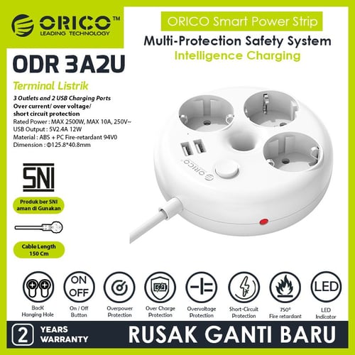 ORICO ODR-3A2U-10A-ID USB Smart Power Strip