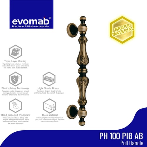 evomab Pull Handle Pintu Klasik / Antik PH100-PIB Antique Brass ukuran M