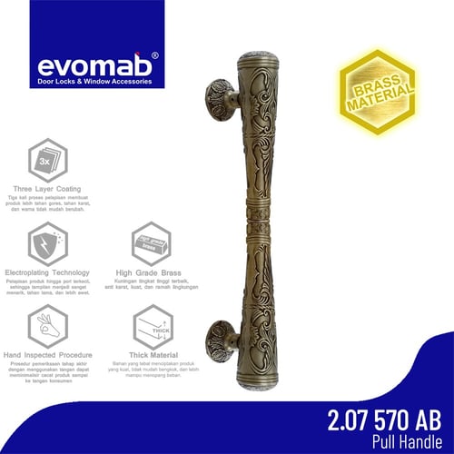 evomab Pull Handle Pintu Klasik / Antik 2.07 Antique Brass ukuran M