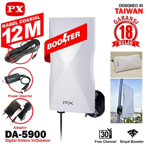 Antena TV Digital Analog PX DA 5900 Kabel 12M Booster Indoor-Outdoor