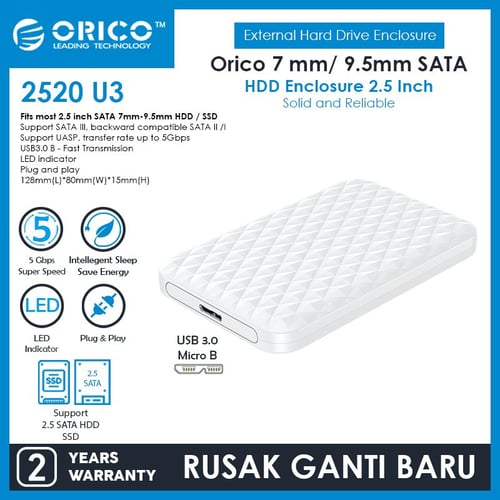 ORICO 2520U3 2.5-Inch Portable Hard Drive Enclosure -WHITE