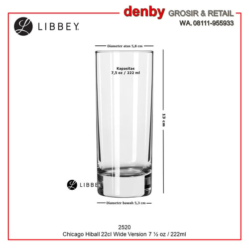 Libbey 2520 Chicago Hi Ball Glass 222ml