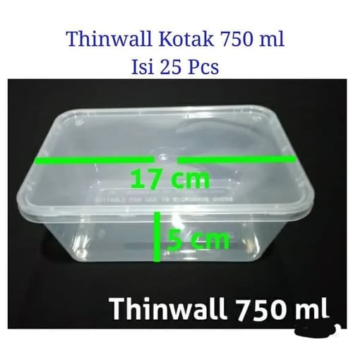 ISI 25 PC Thinwall 750 Ml REC - Take Away Persegi Panjang - Lunch Box 750 Ml REC Kontainer Salad Buah