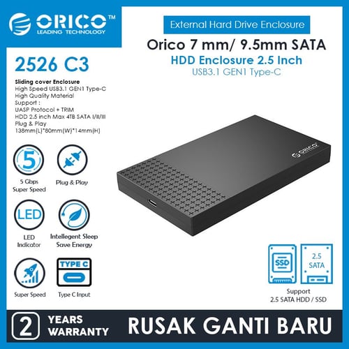 ORICO 2526C3 2.5-Inch Type-C Portable Hard Drive Enclosure
