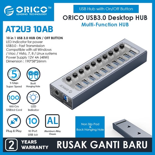ORICO AT2U3-10AB Multi-Port Hub With Individual Switches