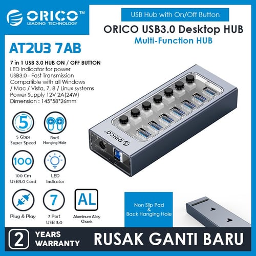 ORICO AT2U3- 7AB Multi-Port Hub With Individual Switches