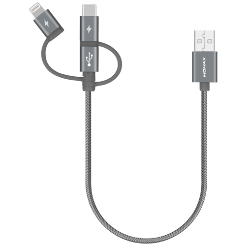 MOMAX ONE LINK 3 IN 1 FAST CHARGE/SYNC USB CABLE 30 CM - GREY DX2D