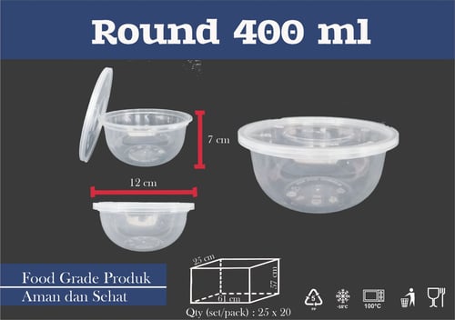 (25Pcs) Thinwall OTB 400 ml Pack Bulat Bowl Mangkok Tahan Panas Microwave
