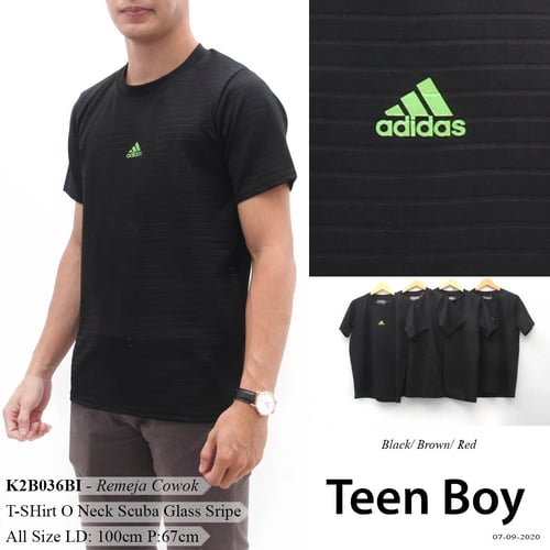 DeMode Teen boy T-shirt o Neck scuba glass stripe print Adidas