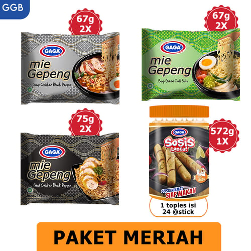 GAGA Mie Gepeng dan Sosis Loncat Rasa Ayam (isi 24 pcs). (GGB)