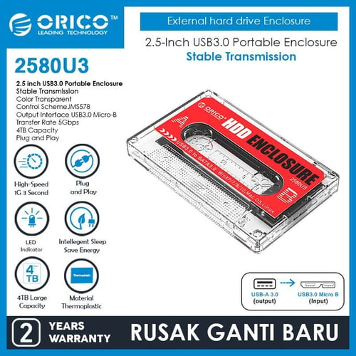 ORICO SSD HDD Casing / Enclosure 2.5in USB3 Vintage Cassette - 2580U3