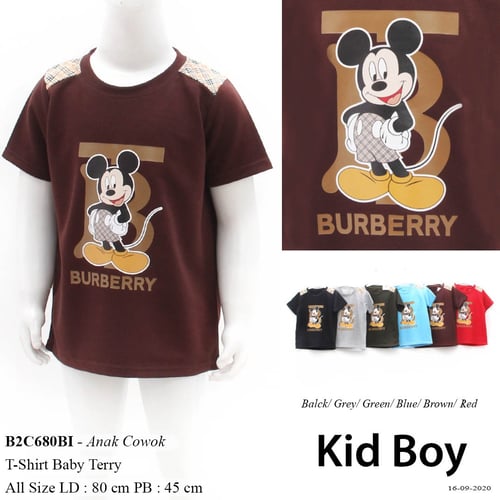 DeMode Kid Boy codeB2C680BI T-shirt Babitery kombinasi burberry print Aplikasi Mickey TB
