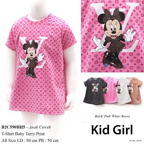DeMode Kid girl codeB2C590BH5 T-shirt O neck babitery fullprint Lv Aplikasi minnie LV