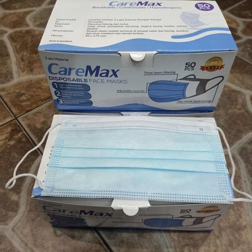 Caremax Masker 3ply Earloop isi 50pcs/ Ready Stock