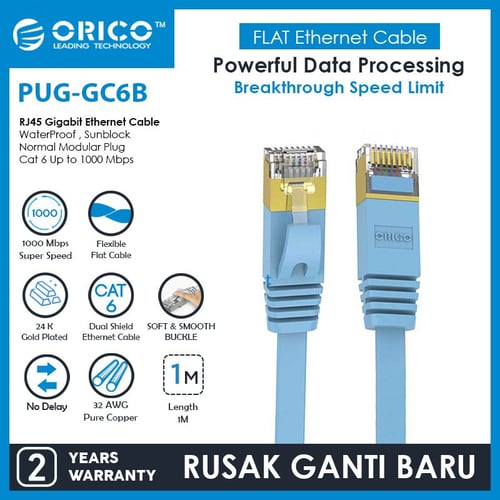 ORICO Gigabit Ethernet Flat Cable Cat6 PUG-GC6B - 1 Meter - Blue