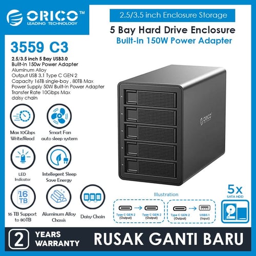 ORICO 5-Bay USB3.1 External Hard Drive Enclosure - 3559C3