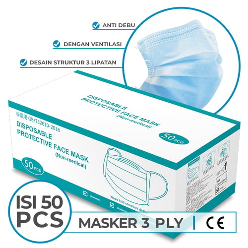 Indoshare - Jual Masker Kesehatan Earloop 3ply 1box Isi 50pcs | Ralali.com