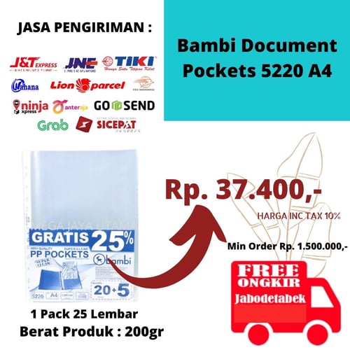 Document Pockets PP Pocket Sheet Protector bambi a4 5220