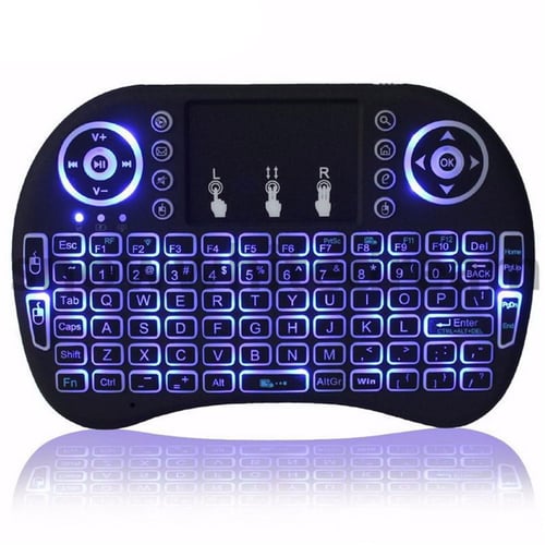 Keyboard Mini Wireless Dengan Mouse Touch Pad Backlight RGB 2.4GHz Hitam
