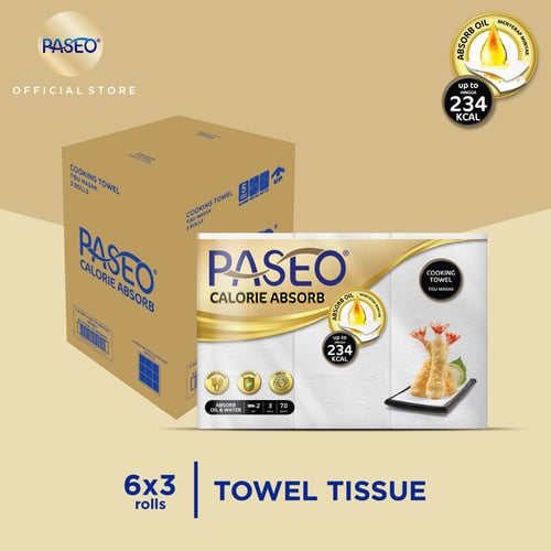 Karton - Paseo Calorie Absorbs Cooking Towel Roll White Emboss 70 Sheets 3 Rolls x 6 pcs